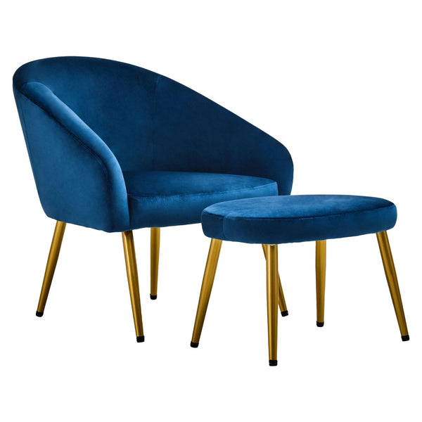 Yasmeen Midnight Blue Chair And Footstool - XShowhome Limited - Xshowhome