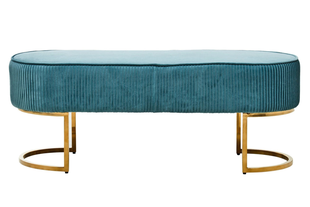 Zamora Green Velvet Ottoman Bench With Gold Finish Legs - XShowhome Limited - Xshowhome