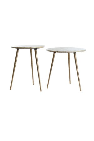 ZECA Side Table — Ø41x49 & Taupe Marmer & Antique Br - Canwell Interiors Limited - Light & Living