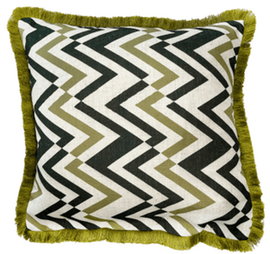 Zig Zag Emb with Fringe – Olive 45x45 - Canwell Interiors Limited - Malini