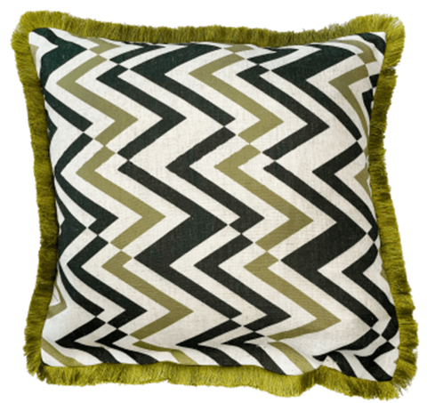 Zig Zag Emb with Fringe – Olive 45x45 - Canwell Interiors Limited - Malini