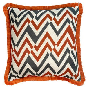 Zig Zag Emb with Fringe – Rust 45x45 - Canwell Interiors Limited - Malini